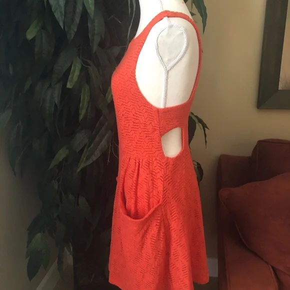 Free People Lace Poppy Mesh Dark Orange Mini Dress - Picture 6 of 11